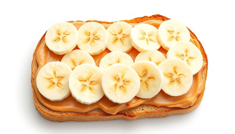 Best pre-workout snacks: banana peanut butter toast on white background.