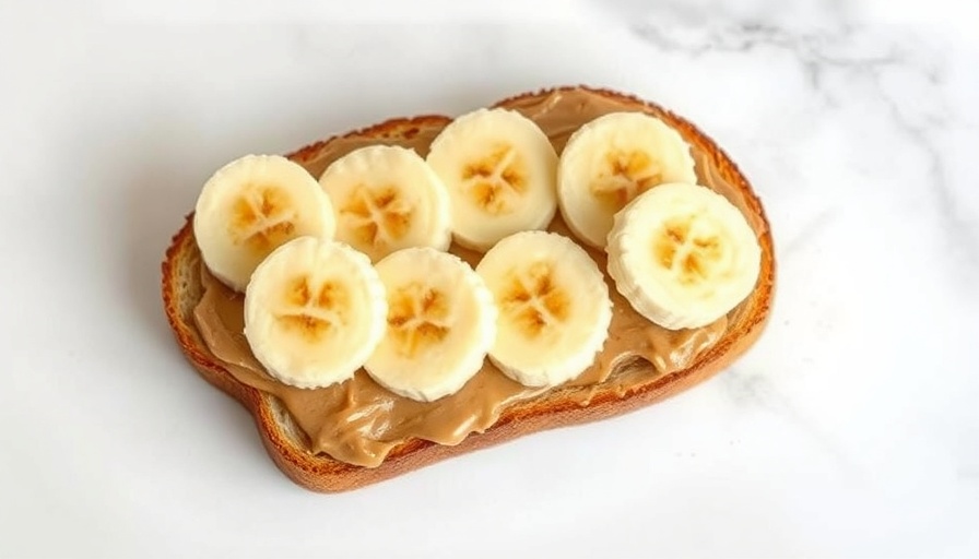 Pre-Workout Snacks: Banana and peanut butter toast on marble.