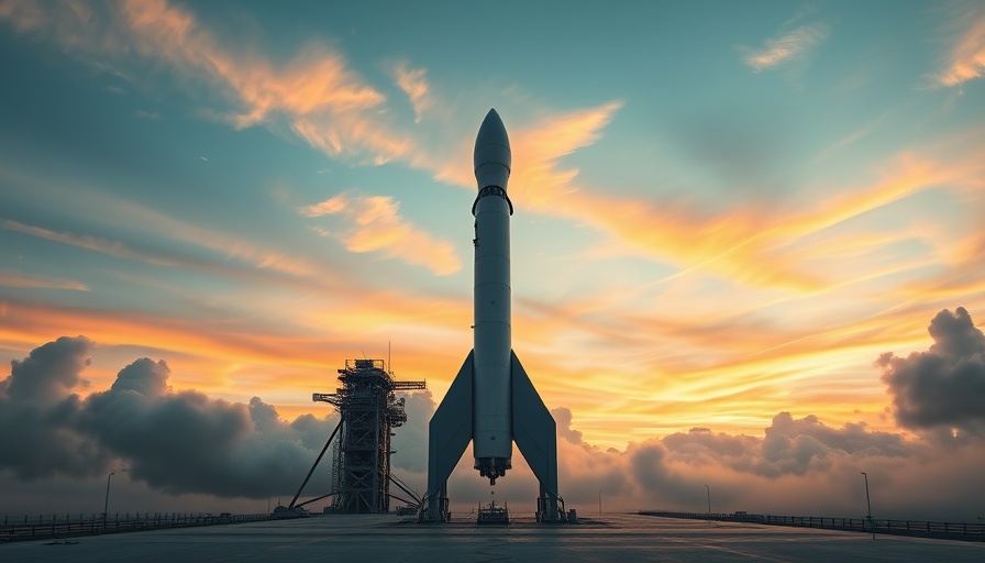 SpaceX Starship on launch pad at dawn with vibrant sky.