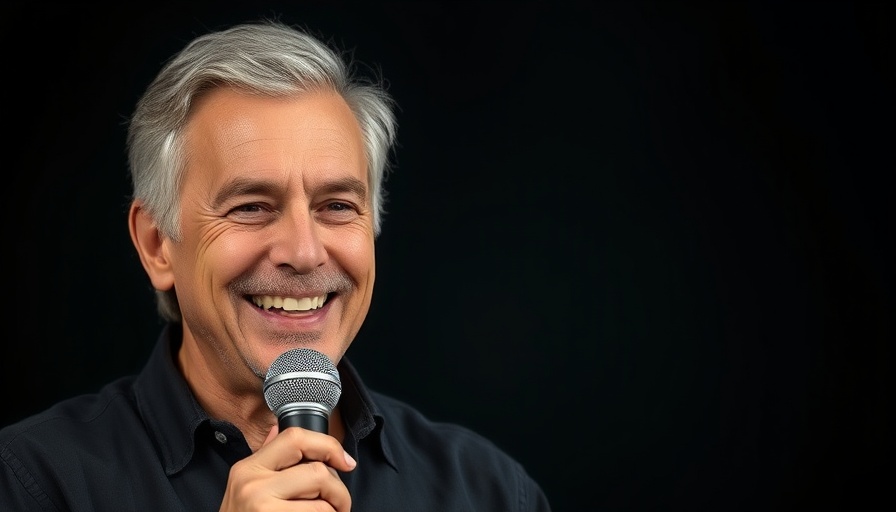 Middle-aged man with gray hair, holding a microphone, smiling.