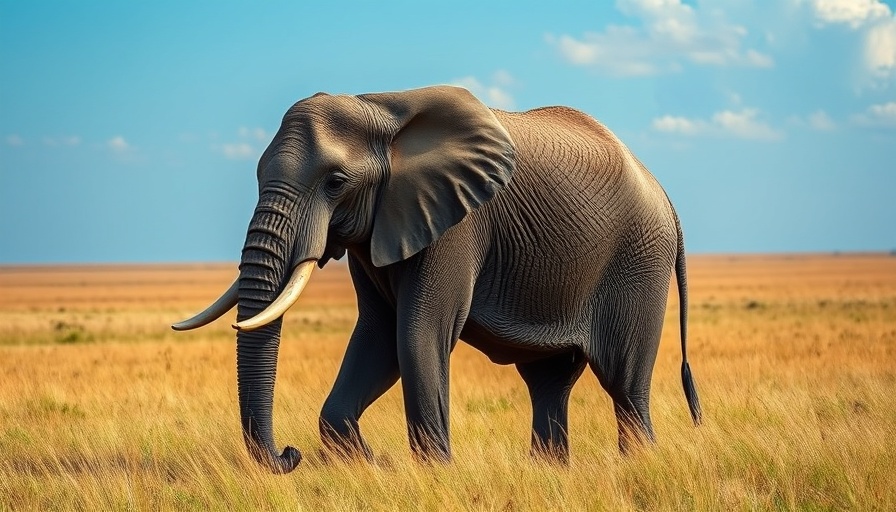 Elephant walking in savannah, depicting conservation efforts.