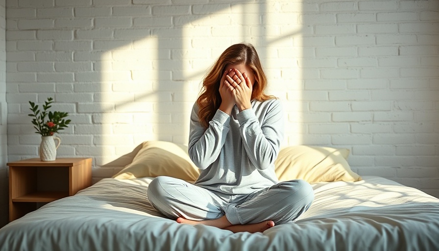 Woman covering her face in cozy bedroom, reliant on melatonin.