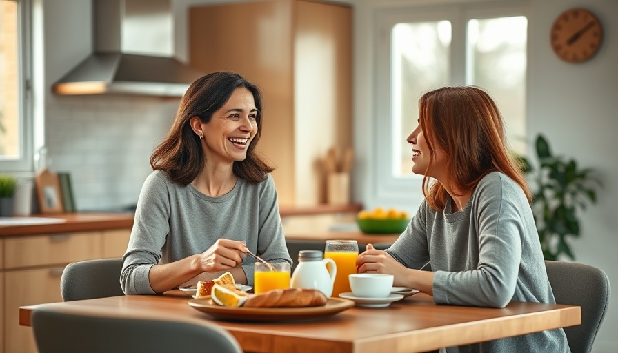 Joyful woman enjoying breakfast at a cozy kitchen table.