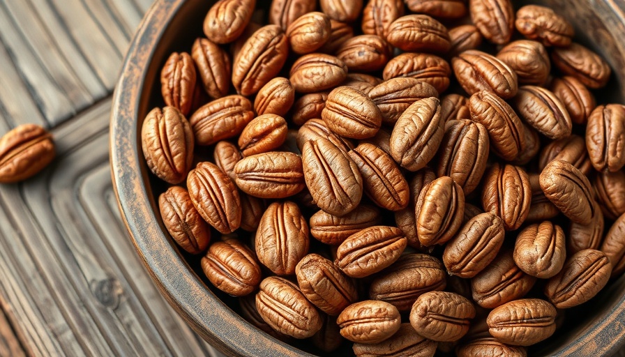 Health Benefits of Eating Pecans - bowl of pecans on wood