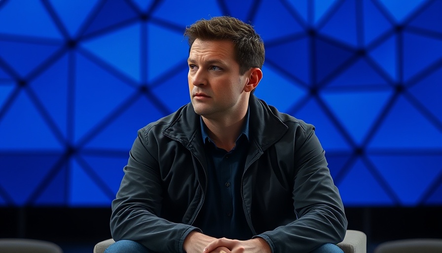 Man discussing de-extinction technology, blue stage backdrop.