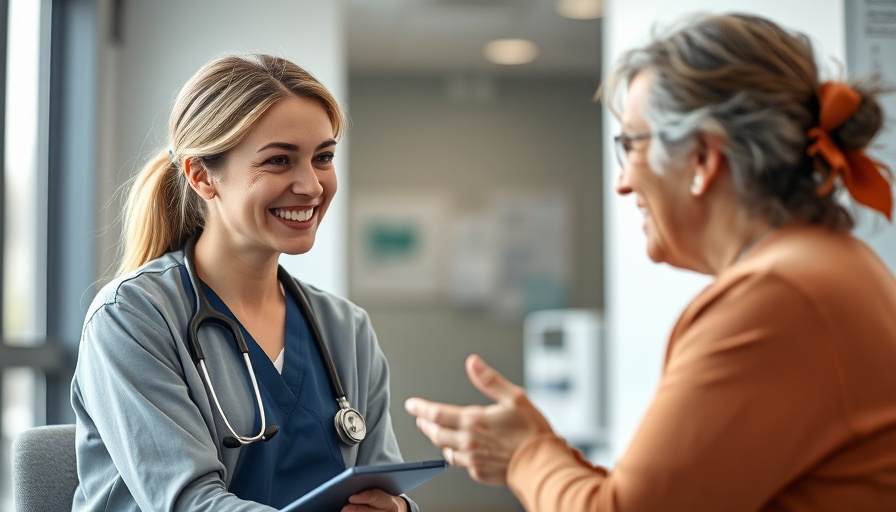 Healthcare professional discussing with patient, highlighting AI use in healthcare.