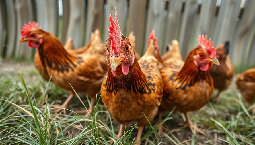 Backyard chickens pecking in grass, bird flu risk context.
