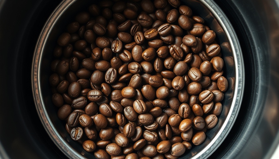 Close-up of coffee beans in a cooling roaster showing roast level.