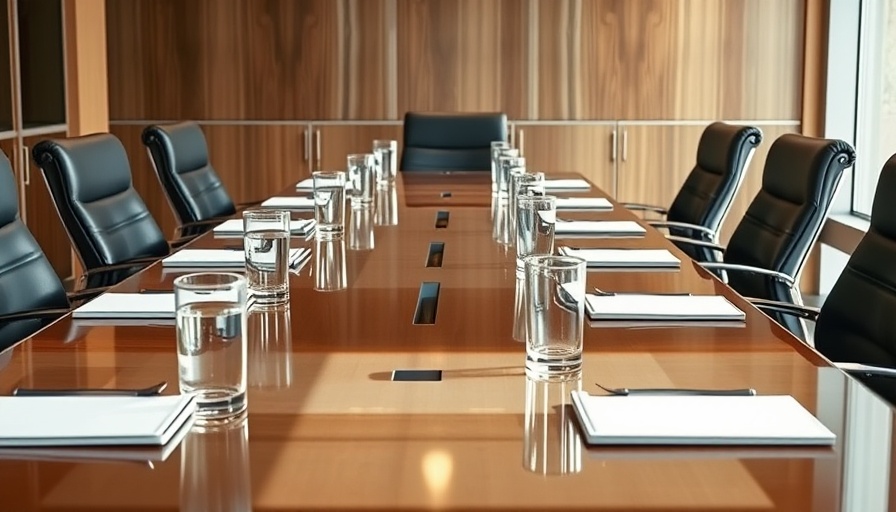 Executive conference table setup in a professional setting.