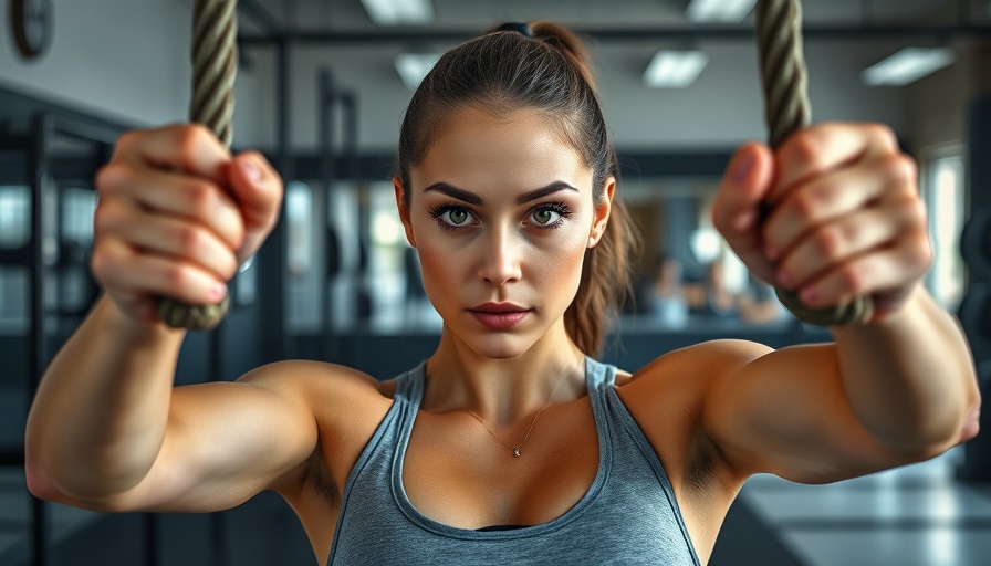 Young woman focused on ring exercises, illustrating connection between sleep and muscle growth.