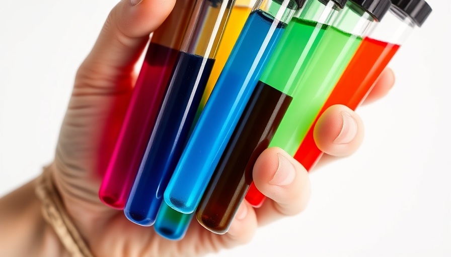 Vivid tubes of toxic food dyes being held, close-up.