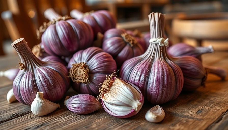 Purple garlic cloves highlighting aged garlic extract benefits.