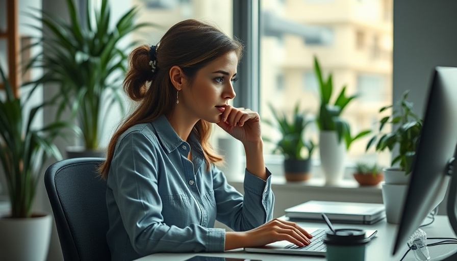 Contemplative woman at desk improving executive function.