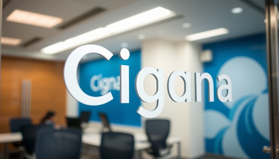Cigna logo on door in corporate office reflecting Cigna C-suite restructuring.