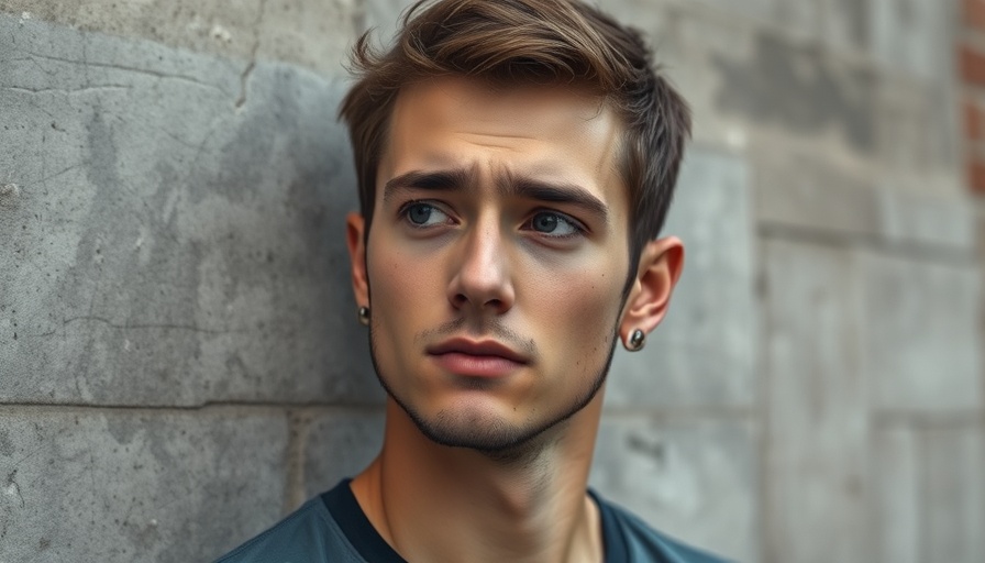 Young man with eye bags under soft lighting, highlighting skin texture.