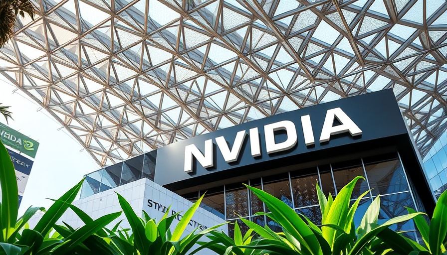 Nvidia GTC keynote AI Innovations with modern architecture and greenery.