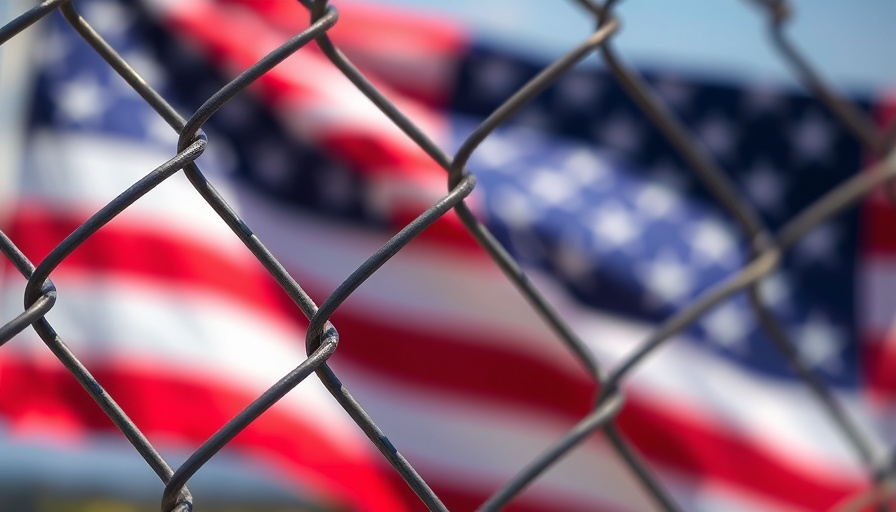 Chain-link fence with the American flag in the background, symbolizing immigration issues.
