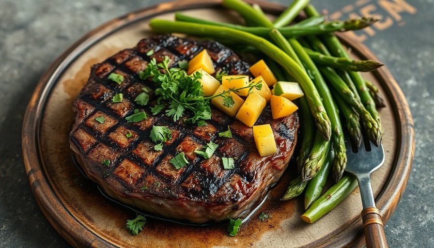 Colorful grilled steak and vegetables on plate, reintroducing meat into your diet.