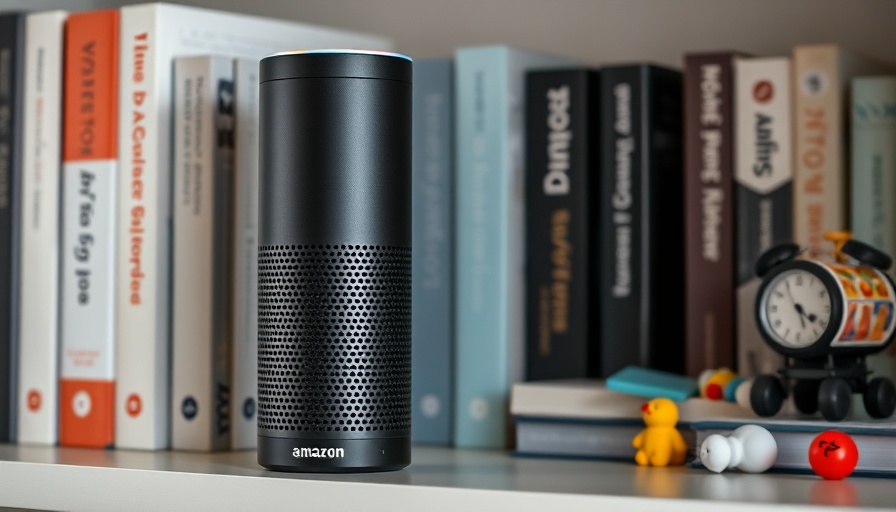 Amazon Echo device on a shelf, surrounded by books and toys, related to Amazon Echo voice recordings cloud policy.