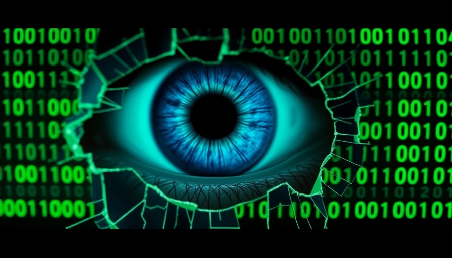Eye peering through digital matrix illustrating financial surveillance targeting conservatives.