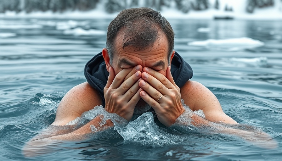 Man cold plunging in icy water, debating workout timing.