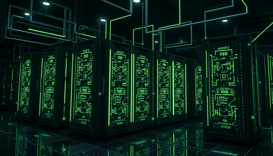 Futuristic quantum computing center with glowing connections.