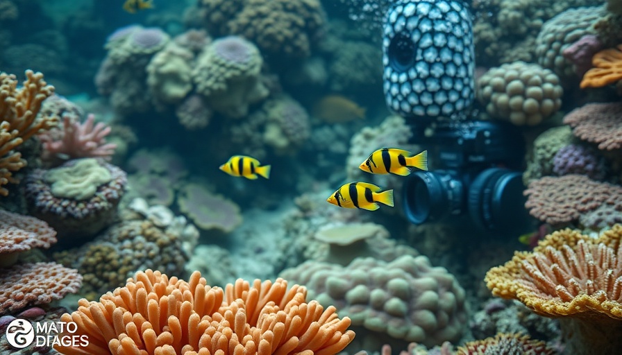 Coral reef with coral-eating fish monitored by camera.