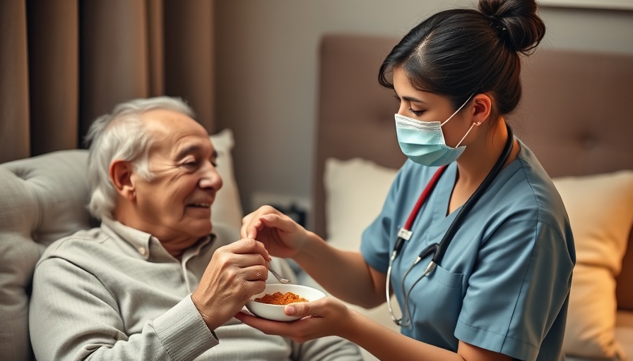 Healthcare worker assisting elderly patient at home, hospital-at-home services.