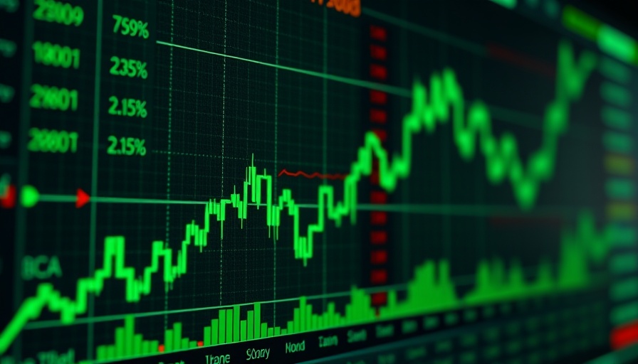 Graph showing rising stocks after Fed meeting, digital market display