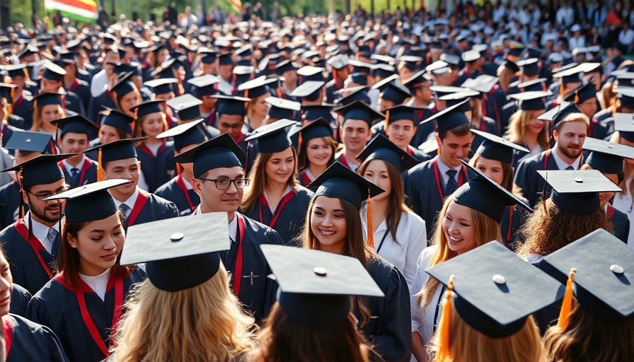 Diverse group of medical graduates in caps at commencement ceremony