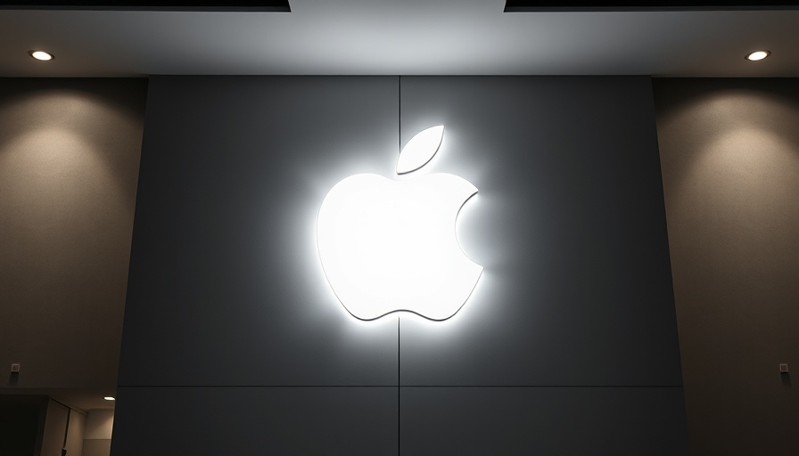 Luminous Apple logo on indoor wall, Apple Intelligence lawsuit concept.