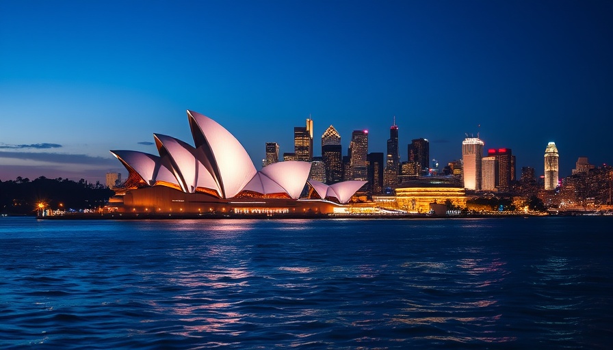 View of Sydney Opera House and skyline at dusk, Australia crypto regulations.