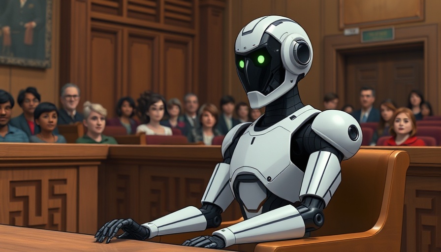 Small models in legal AI depicted as a humanoid robot in court.