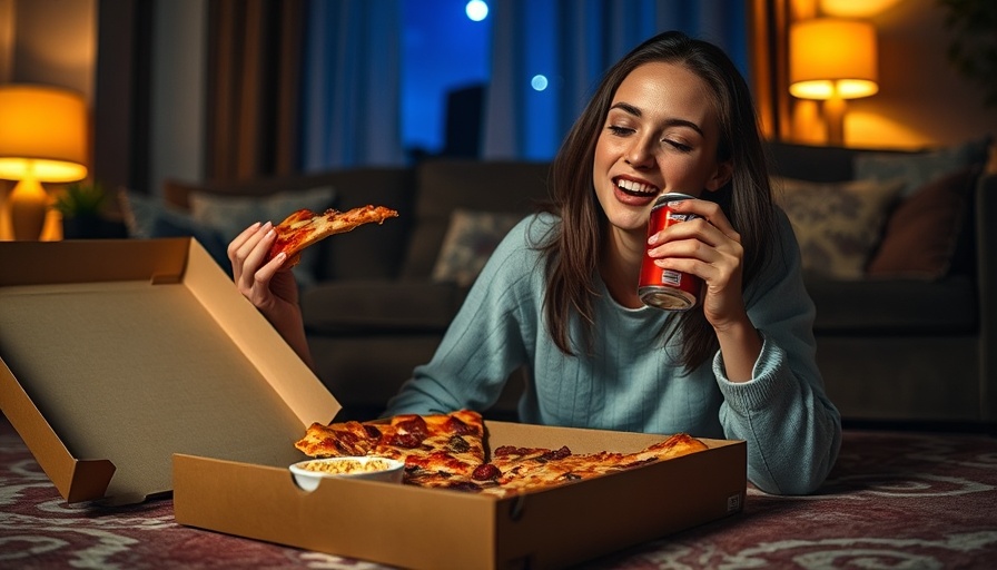Woman eating pizza while watching TV, cozy room setting.
