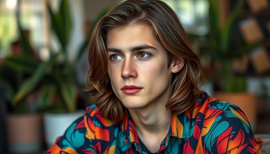 Man in a colorful shirt indoors, thoughtful expression.