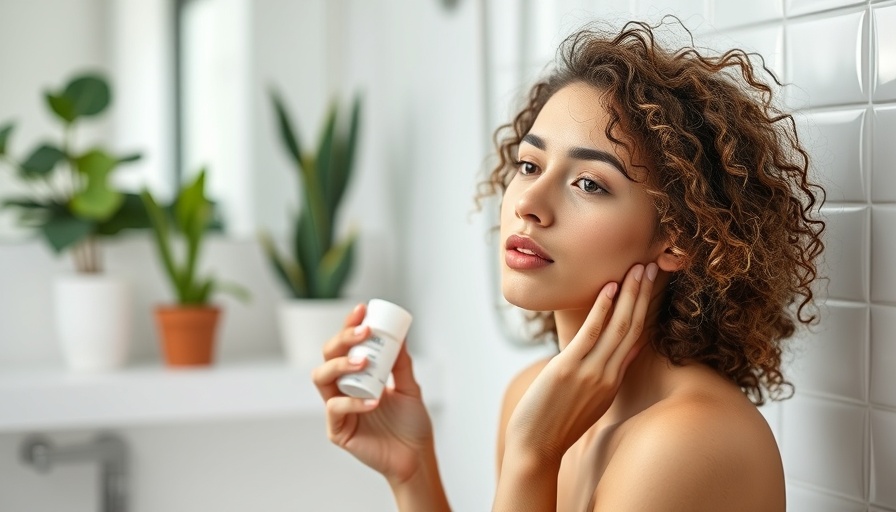 Woman practicing habit stacking skin care in a modern bathroom.