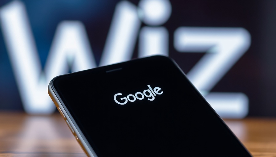 Google logo on phone screen with blurred Wiz logo backdrop, symbolizing acquisition