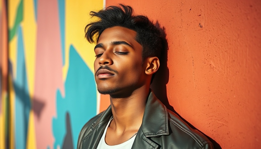Individual embracing sunlight against colorful wall, Vitamin D theme.