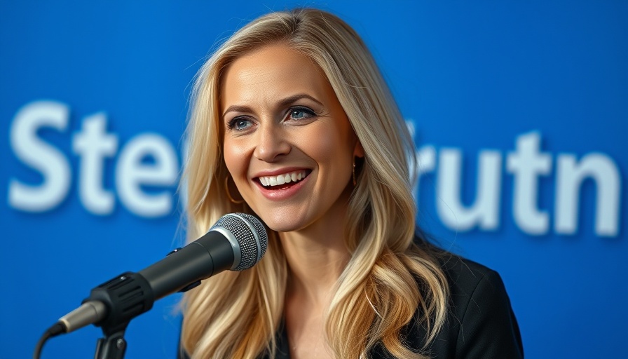 Blonde woman in blue studio discussing Antifa IRS collaboration.