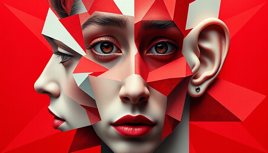 Abstract facial collage depicting bias with eyes, nose, mouth, and ear.