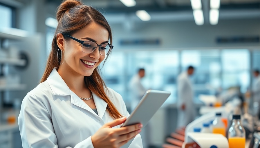 Female scientist insourcing PBM services using a tablet.