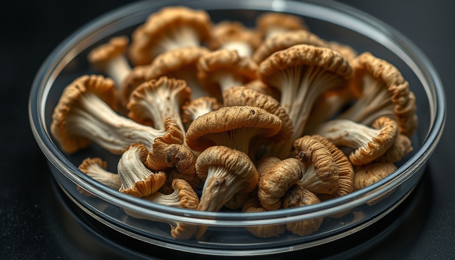 Magic mushrooms for psychedelic therapy on dark surface, Colorado.