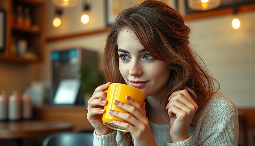 Woman enjoying coffee in a cafe setting, illustrating drinking coffee on an empty stomach.