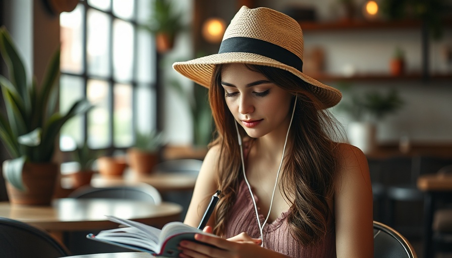 Young woman writing in cafe, serene atmosphere, alternate-day fasting safety risks.