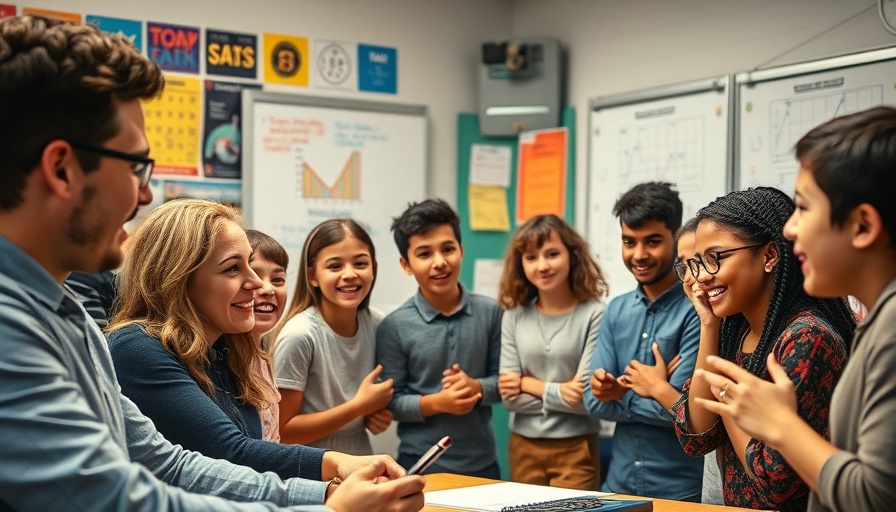 Group of students boosting math progress with teacher in classroom.