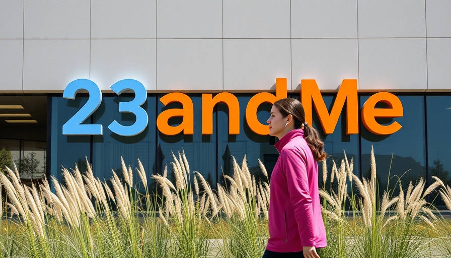 23andMe sign outside with person walking by, 23andMe bankruptcy context