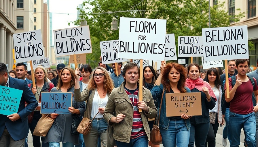 Protesters with signs demonstrate against billionaire influence, related to recortes en agencias de salud pública.