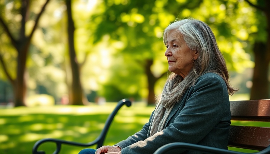 Older woman's tranquility in a park illustrating menopause and gut health.