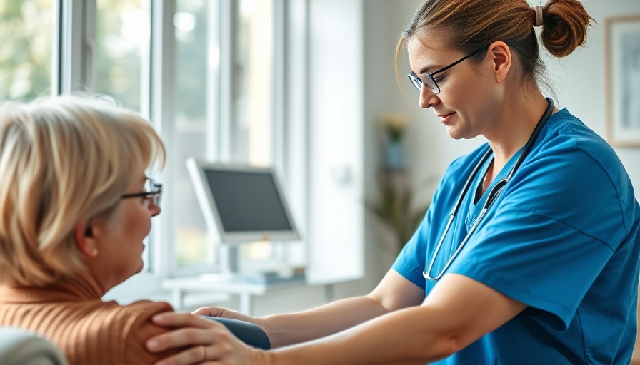 Healthcare worker in blue scrubs checks patient's blood pressure in Montana, highlighting health care workforce shortages.