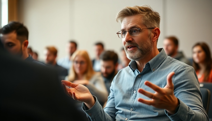 Man discussing AI copyright concerns at a conference.